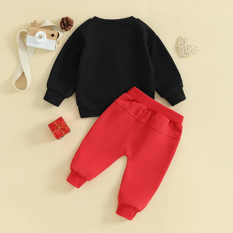 Baby Toddler Boy 2Pcs Valentine's Day Outfit Mama's Boy Heart Print Crewneck Top Jogger Pants Set