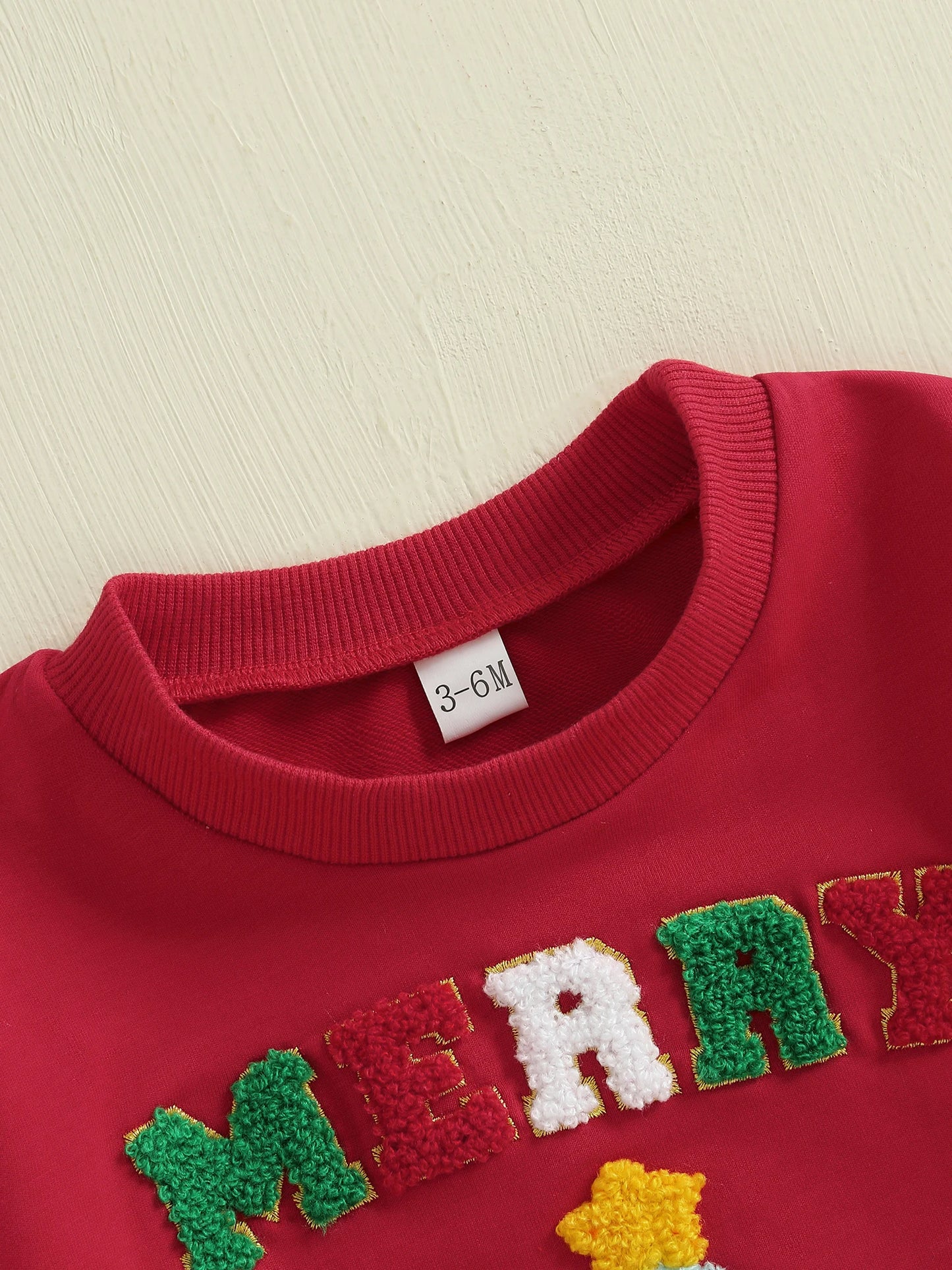 Baby Girl Boy Merry Romper Long Sleeve Round Neck Letter Christmas Tree Embroidery Bubble Jumpsuit