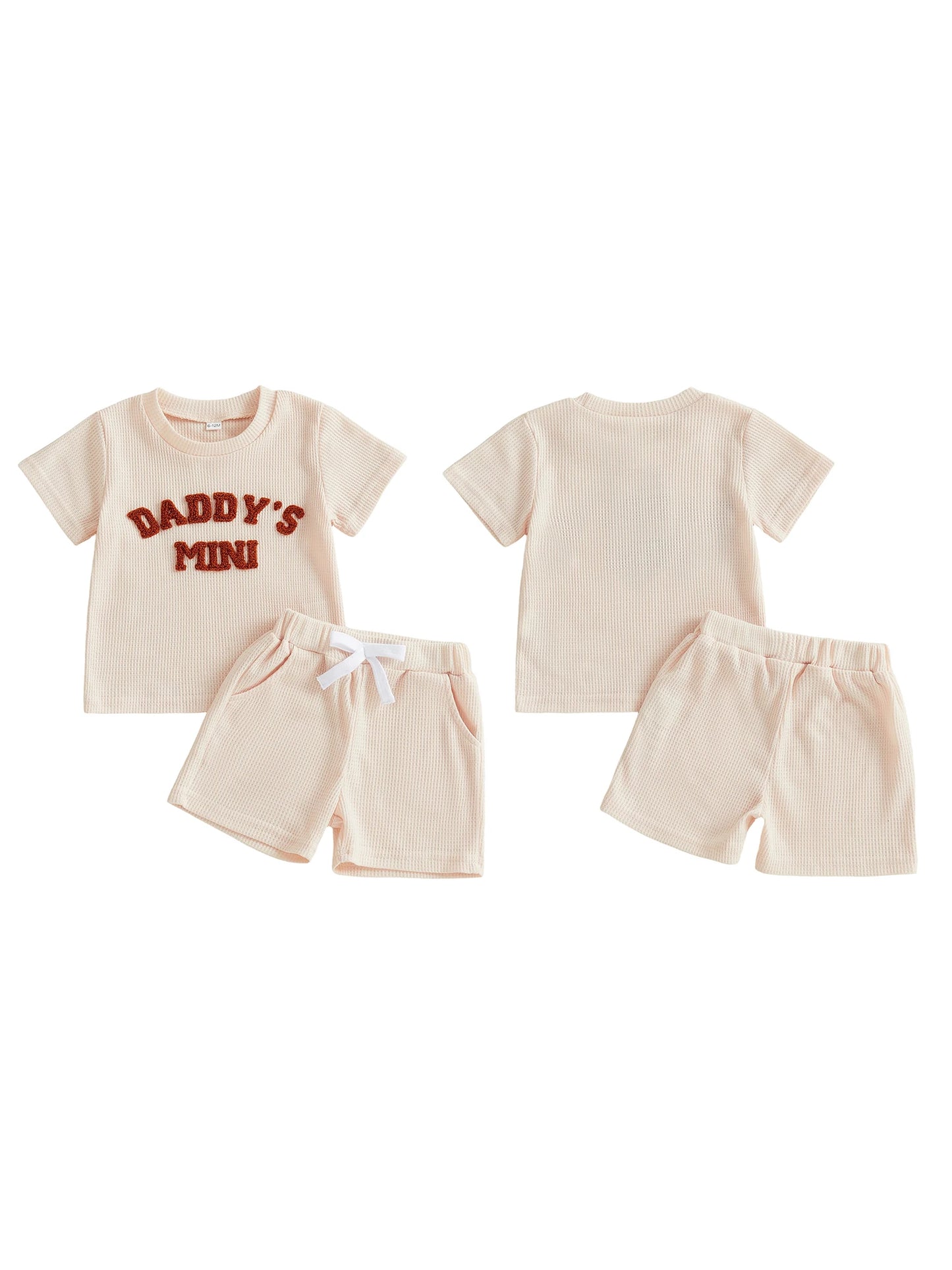 Baby Toddler Boys 2Pcs Daddy's Mini Summer 2 Piece Outfits Short Sleeve Round Neck Letter Embroidery Waffle Top and Shorts Set