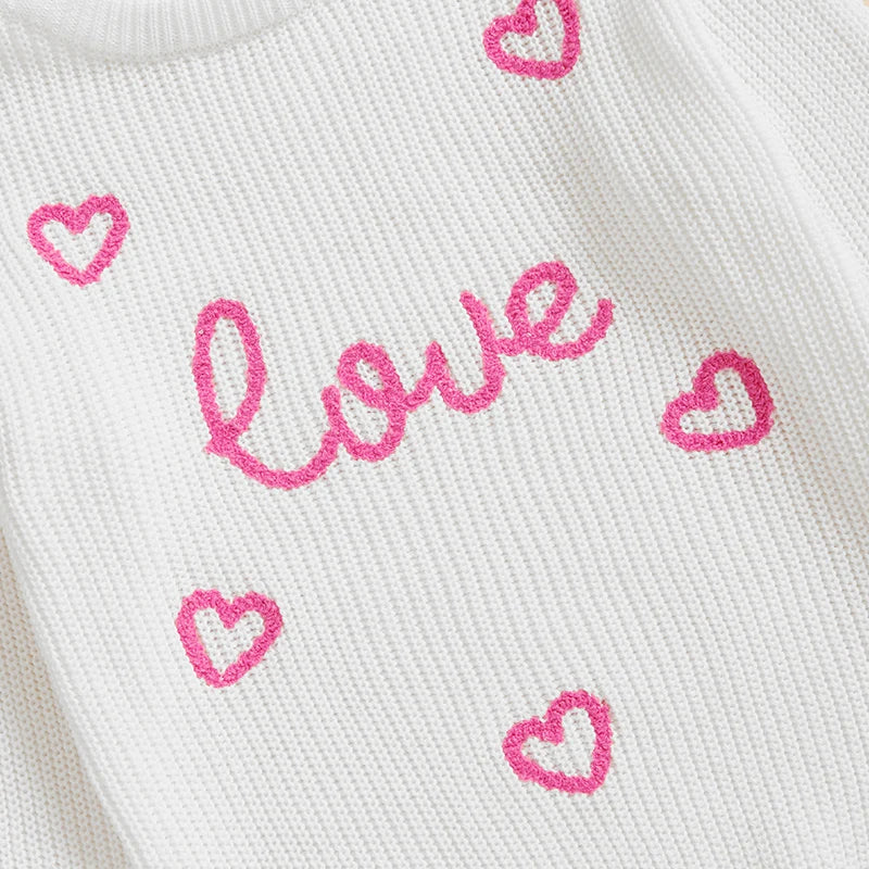 Toddler Kids Girls Pullover Sweater Casual Valentine s Day Letter Love Heart Embroidery Infant Knitwear Warm Clothes
