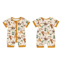 Load image into Gallery viewer, Baby Boys Summer Jumpsuit Casual Western Cowboy Horse Print Short Sleeve Zipper Romper Infant Clothes
