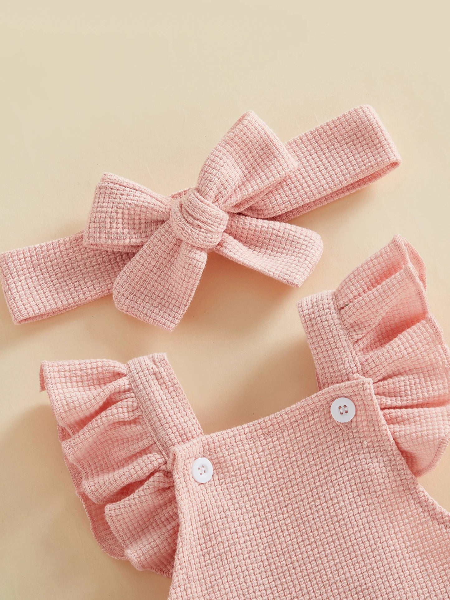 Baby Girl 2Pcs Spring Summer Outfits Ruffle Sleeveless Solid Color Romper with Headband Set