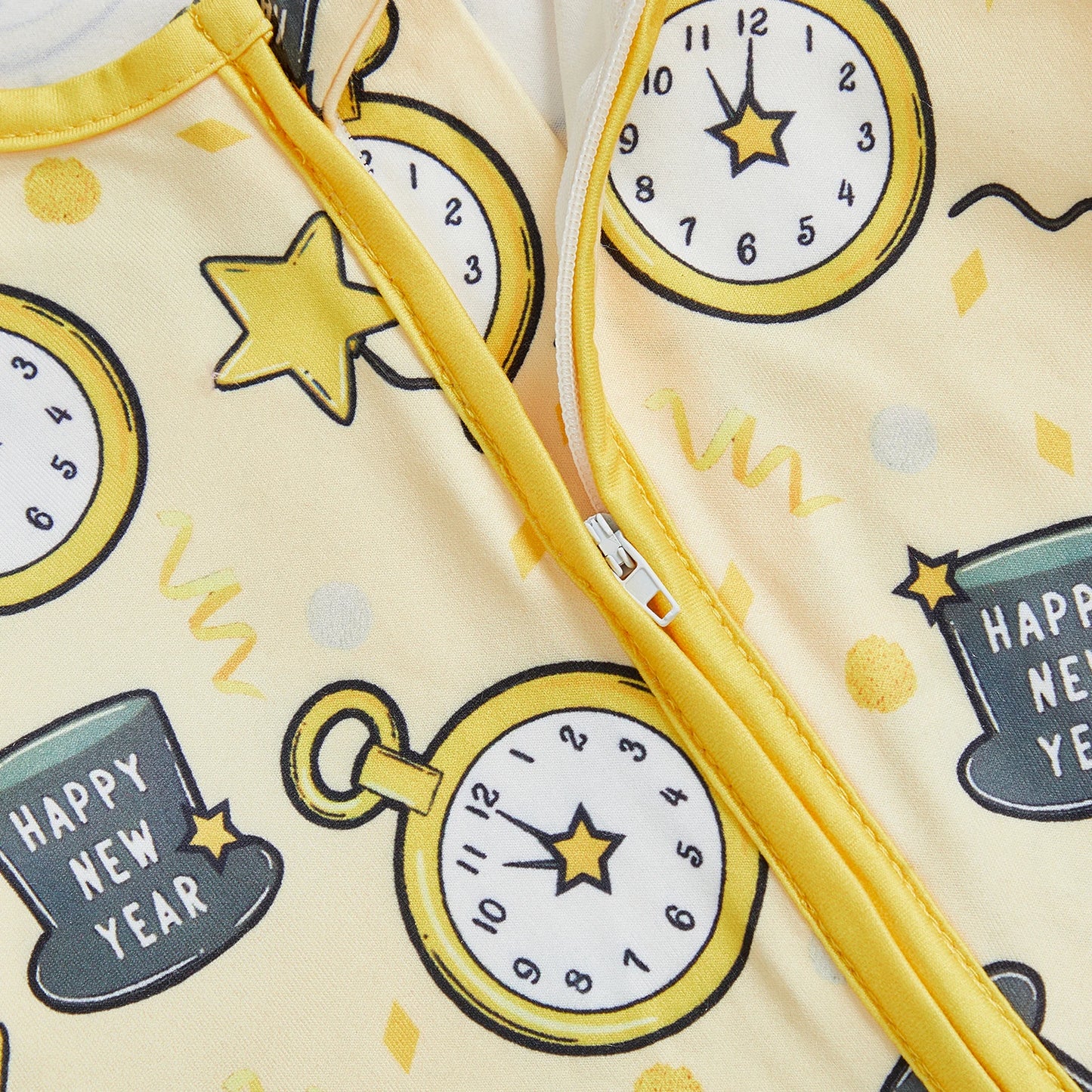 Baby Boy Girl 2Pcs Happy New Year Outfits Cute Long Sleeve Round Neck Hat Clock Print Footed Jumpsuit and Hat Set