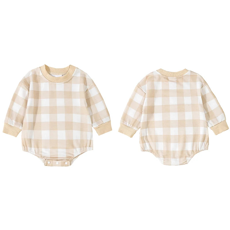 Baby Girls Boys Sweatshirts Rompers Plaid Checker Long Sleeve Toddler Fall Bodysuits Jumpsuits