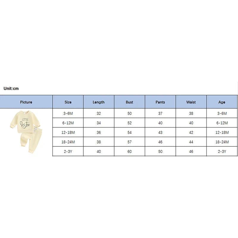 Baby Toddler Girls 2Pcs Little Sister Outfits Solid Color Long Sleeve Top Jogger Pants Set