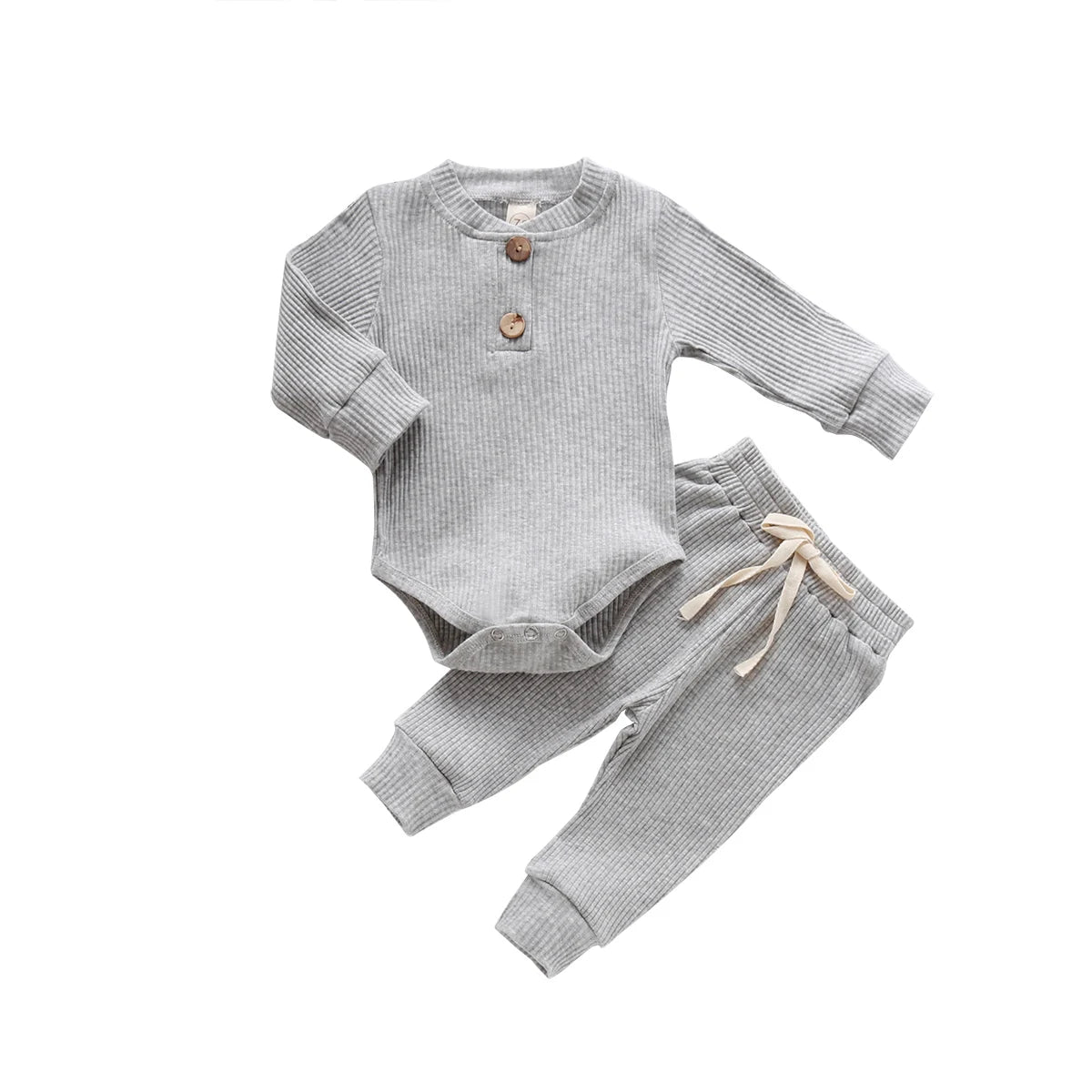 Baby Toddler Girl Boy 2Pcs Autumn Ribbed Clothes Sets Long Sleeve Bodysuits + Elastic Pants 2PCs Outfit