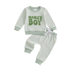 Baby Toddler Boys 2Pcs Fall Striped Outfit Letter Embroidery Long Sleeve Top and Elastic Pants Jogger Set