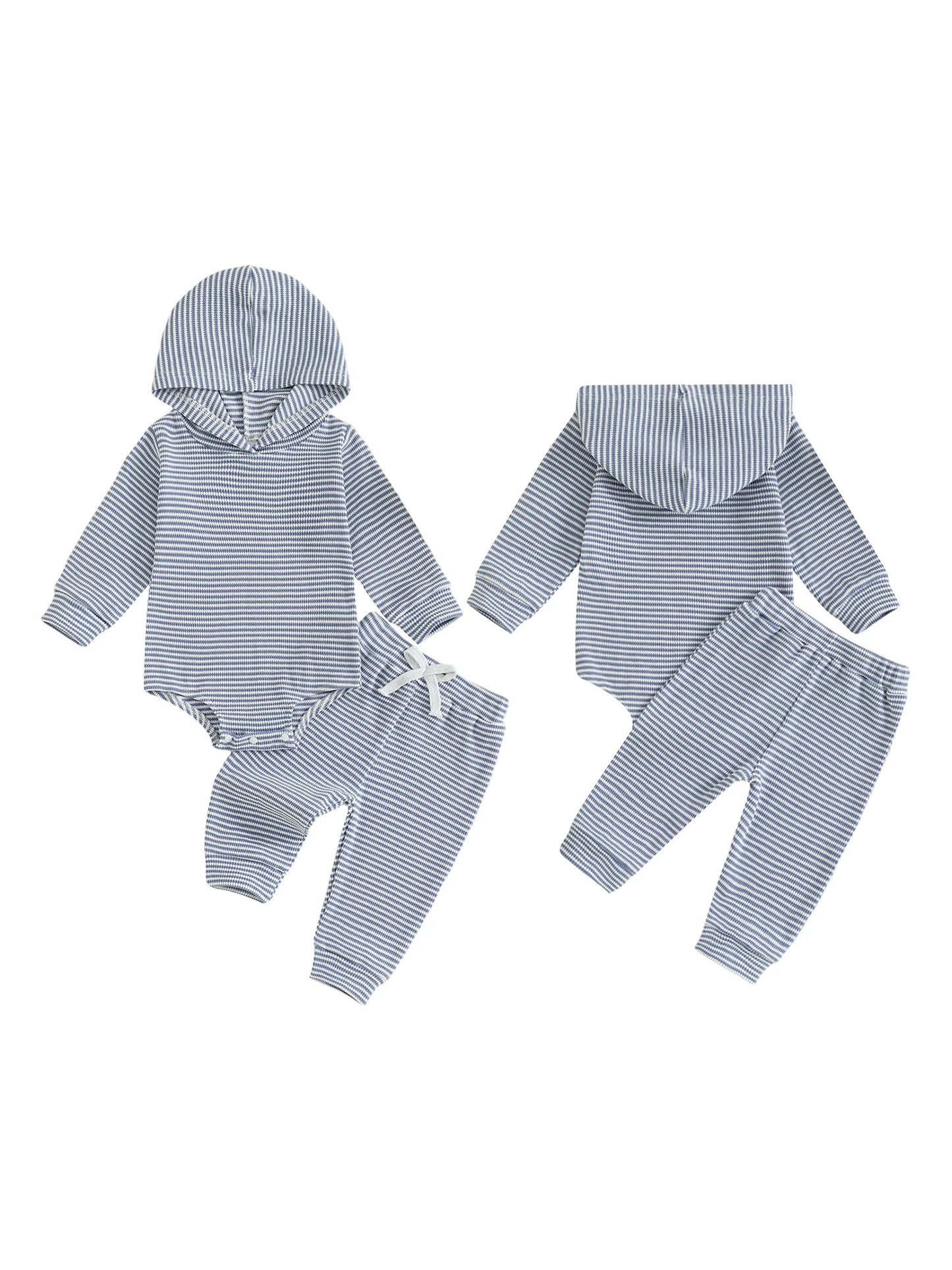 Baby Toddler Boys 2Pcs Striped Sets Fashionable Long Sleeve Hooded Romper with Jogger Pants 2Pcs Outfits