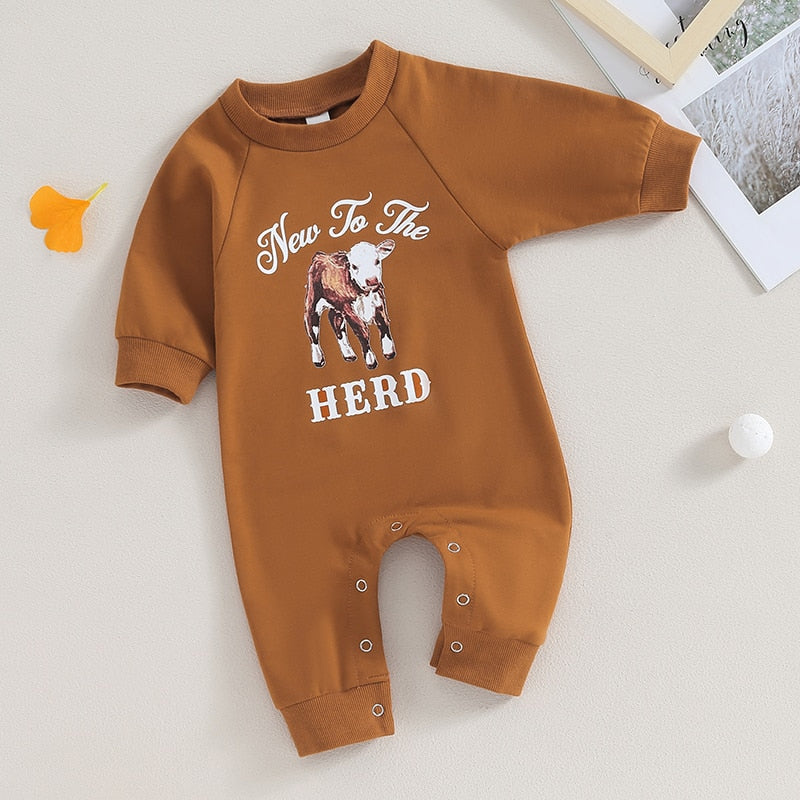 Baby Boy Girl Rompers Western Bull Head Letter Print Long Sleeve Jumpsuit Fall Clothes