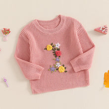 Load image into Gallery viewer, Baby Girls 1 One Year Old Birthday Knit Sweater Flower Embroidery Crew Neck Long Sleeve Pullover Top
