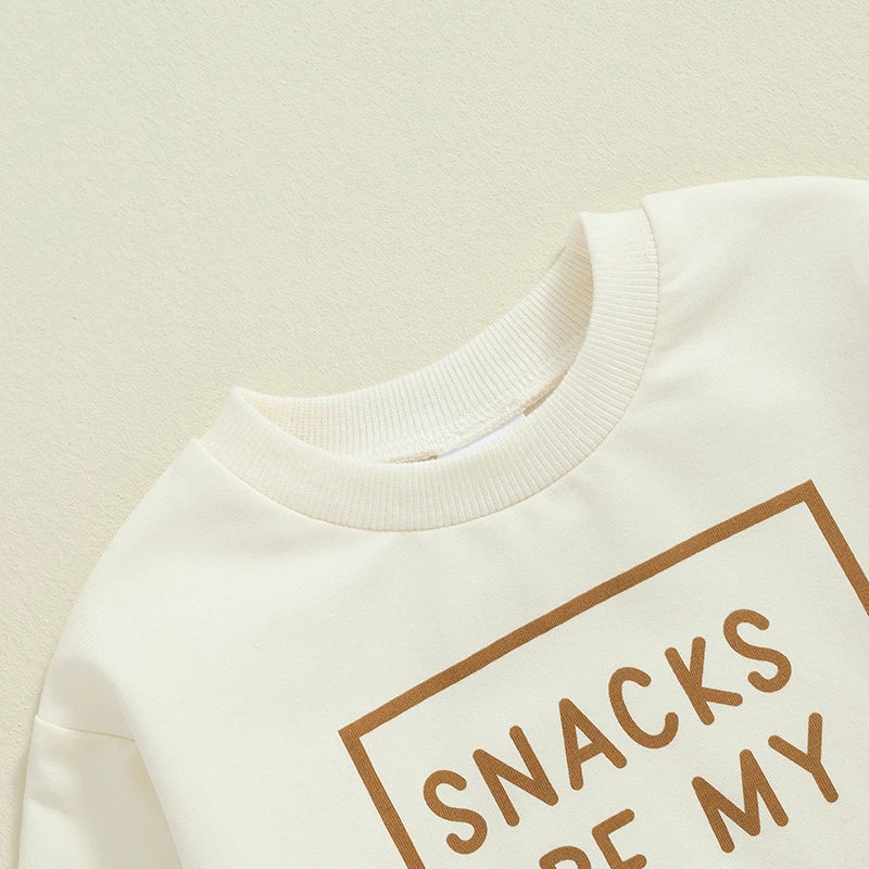 Baby Toddler Boys Girls 2Pcs Snacks Are My Love Language Long Sleeve Crew Neck Letters Print Top with Elastic Waist Pants Set