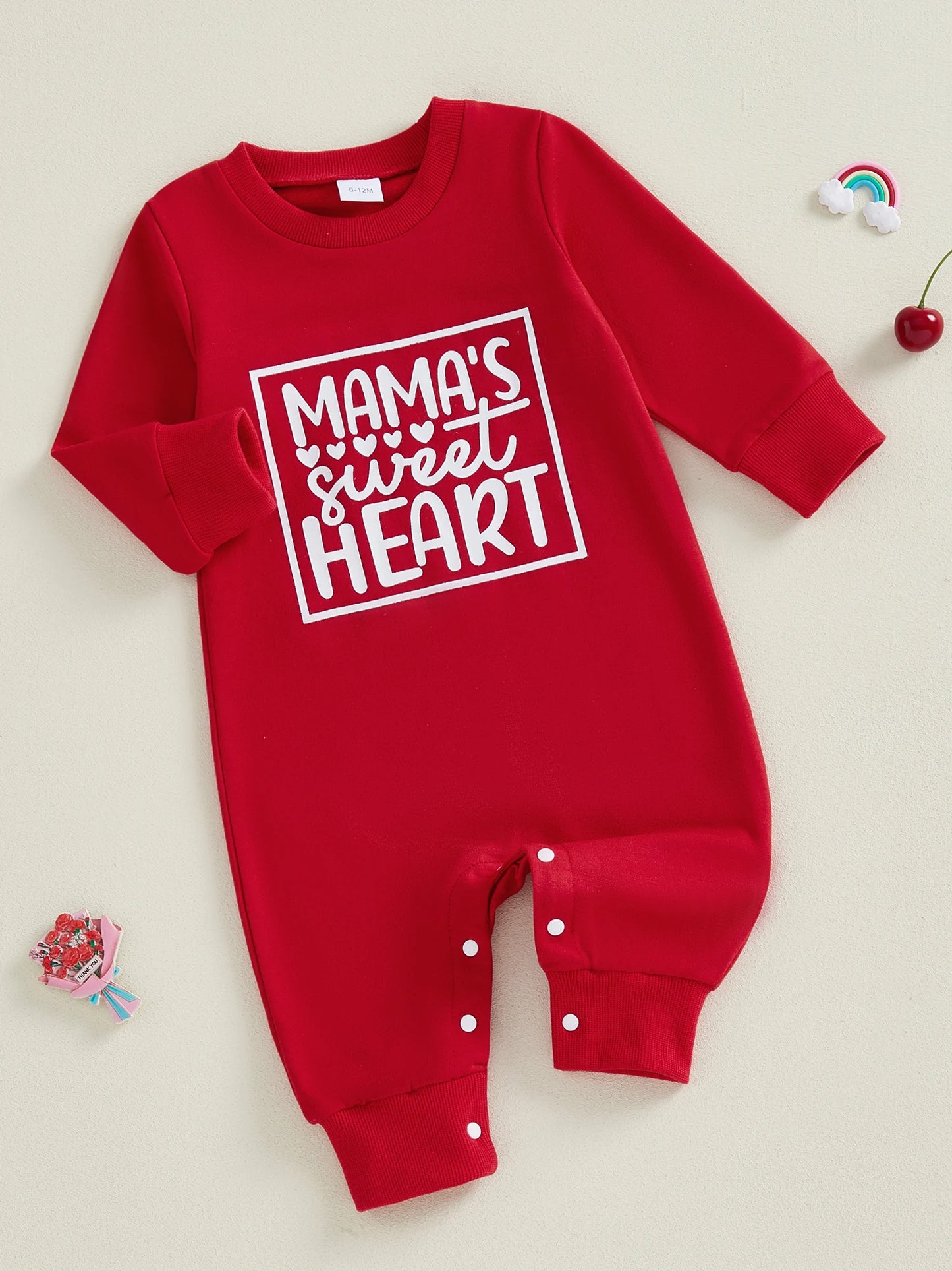 Baby Boy Girl Mama's Sweet Heart Valentine's Day Romper Crew Neck Long Sleeve Letters Heart Print Jumpsuit