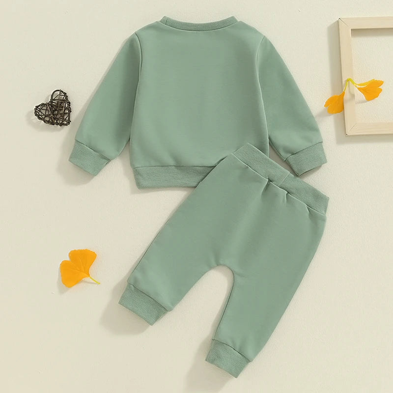 Baby Toddler Boys Girls MINI Set Letter Print Long Sleeve Round Neck Top Pockets Long Pants Outfit