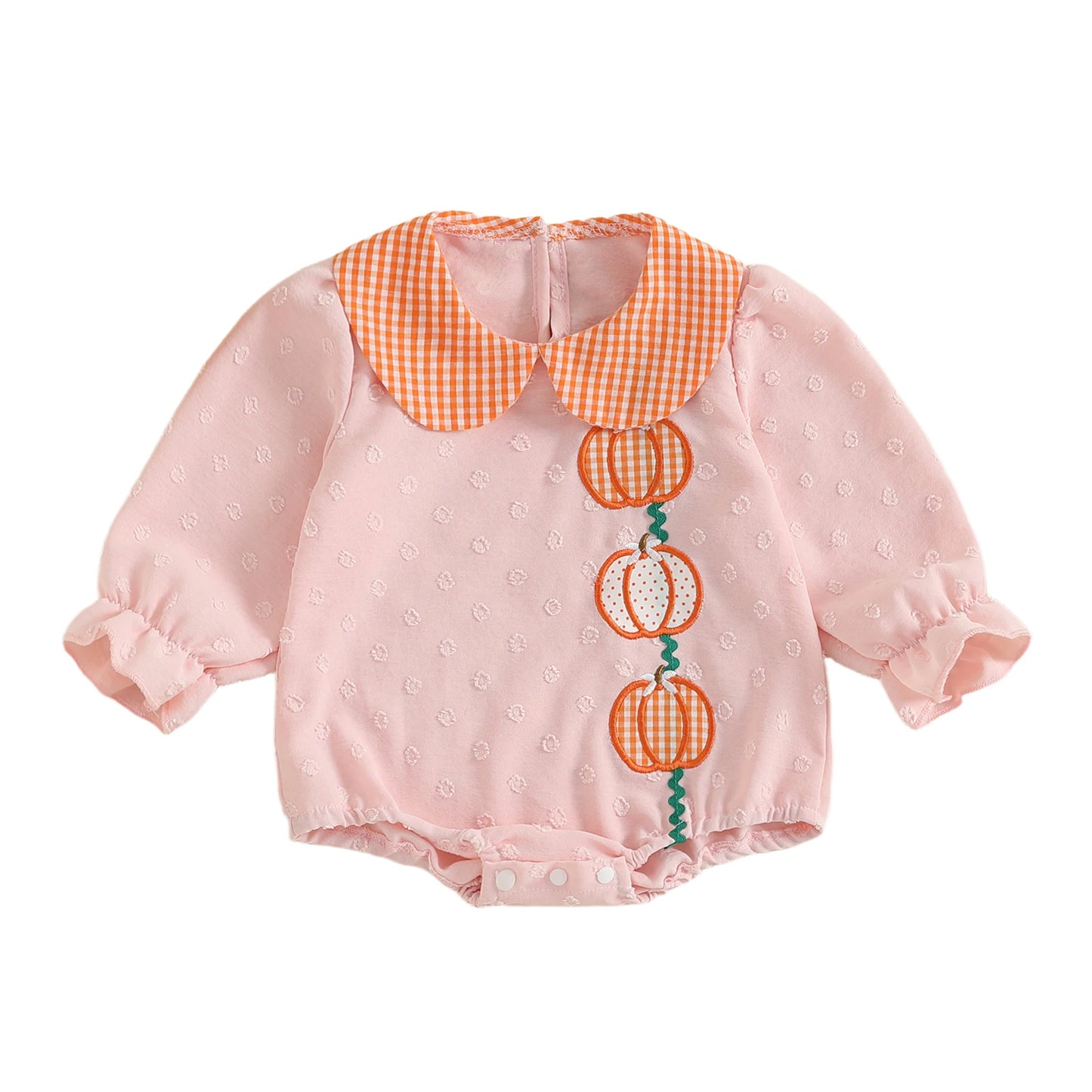 Baby Girl Thanksgiving Bodysuit Long Sleeve Doll Collar Pumpkin Embroidery Romper Fall Playsuit