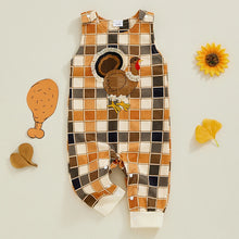 Load image into Gallery viewer, Baby Boys Girls Thanksgiving Romper Sleeveless O Neck Turkey Embroidery Plaid Jumpsuit
