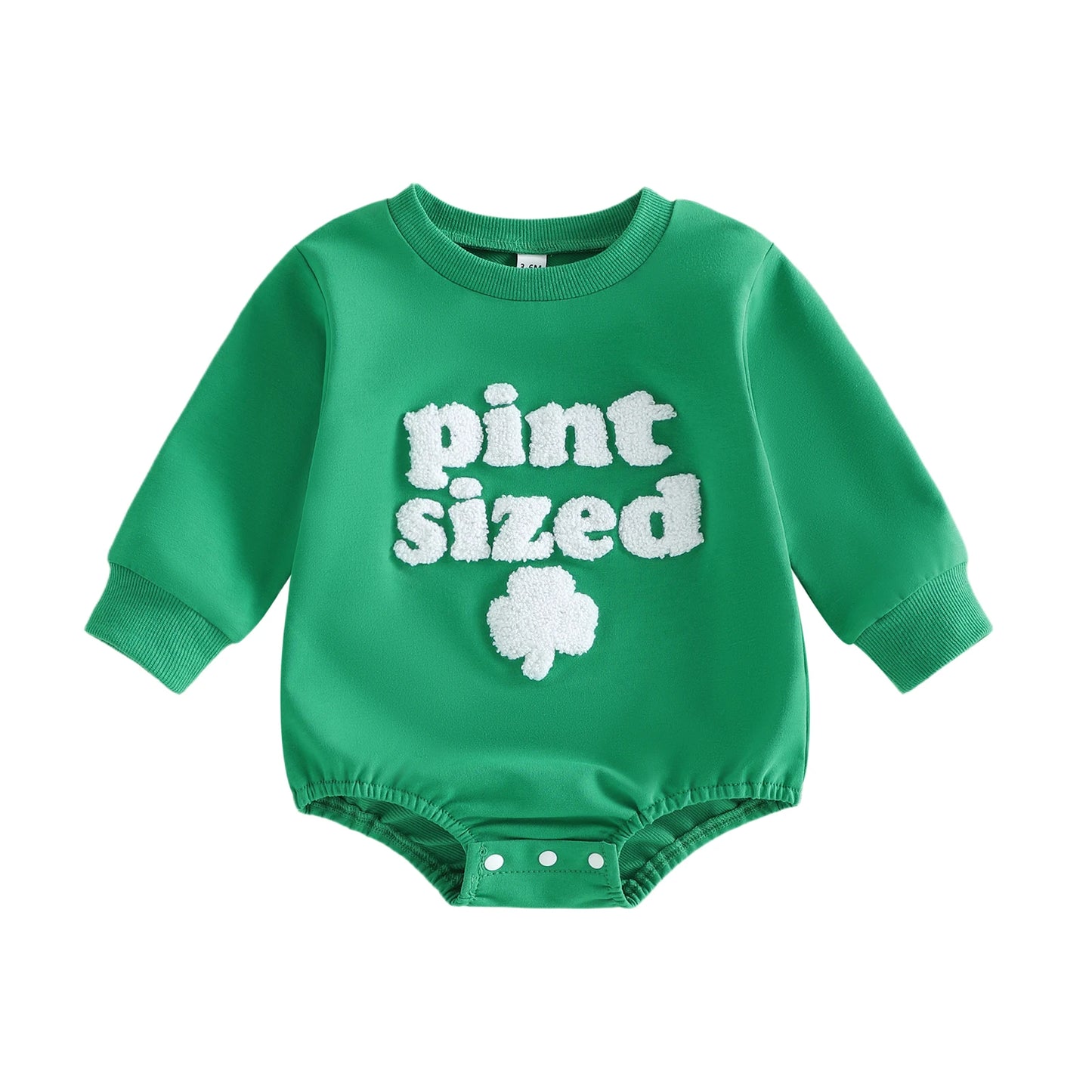 Baby Girls Boys Bubble Romper Wee Bit Irish / Pint Sized St. Patrick's Day Clothes Letter Clover Embroidery Long Sleeve Bodysuit Jumpsuit