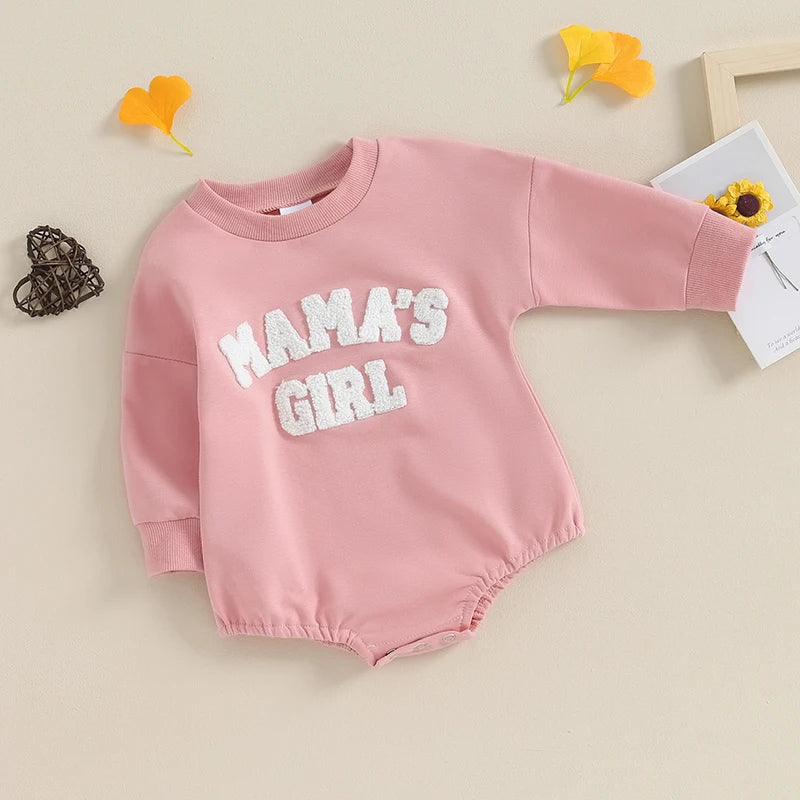 Baby Toddler Girls Romper Fuzzy Letter Mama's Girl Long Sleeve Crew Neck Jumpsuit