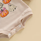 Baby Girl Halloween Bodysuit Long Sleeve Bow Ghost Pumpkin Print Bubble Romper Fall Playsuit