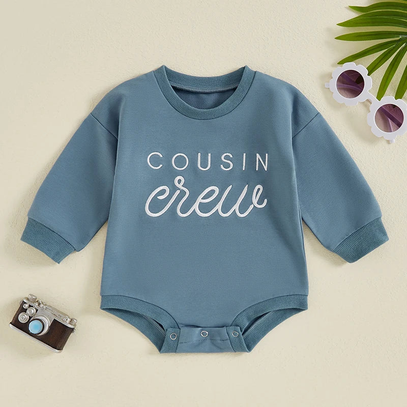 Baby Girl Boy Cousin Crew Romper Letter Embroidery Baby Long Sleeve Jumpsuit Cute Matching Family Clothes