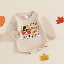 Load image into Gallery viewer, Baby Boys Girls Thanksgiving My Rolls Are Homemade Romper Long Sleeve O Neck Letter and Turkey Print Bodysuit
