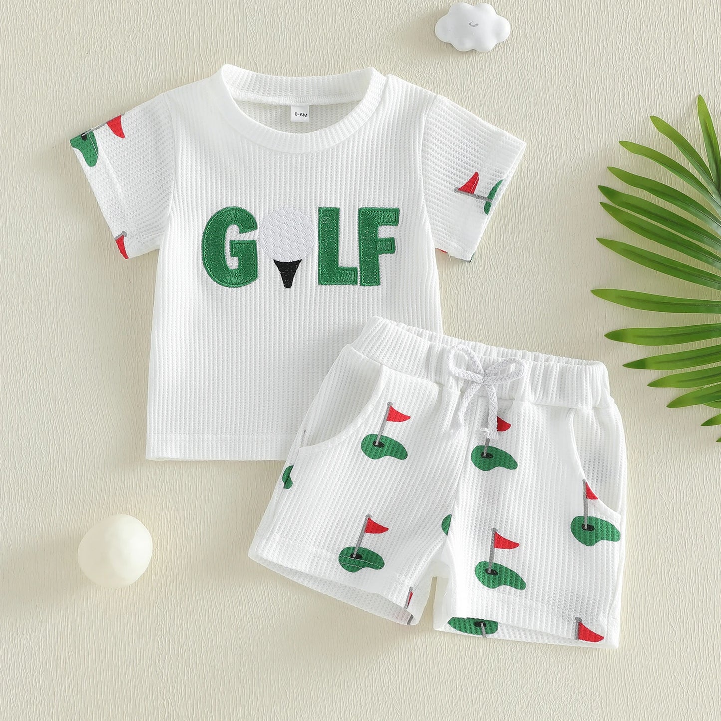 Baby Toddler Boys 2Pcs Golf Set Short Sleeve Letters Print T-shirt with Golf Court Print Shorts Summer Outfit