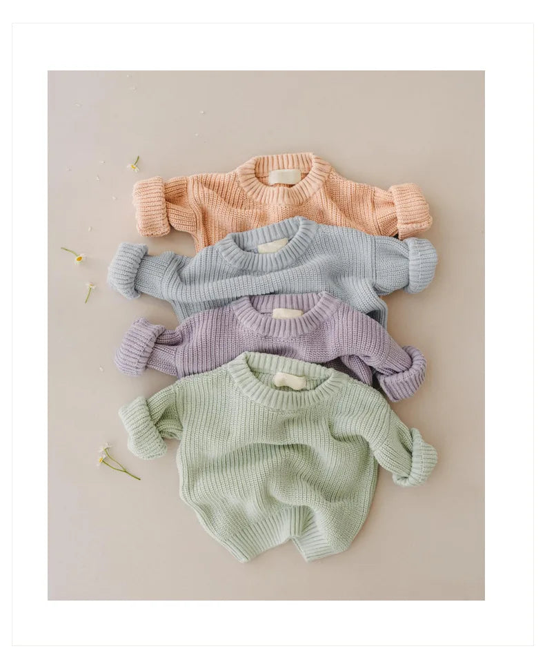 Newborn Baby Sweater Kid Boy Girl Winter Clothes Warm Thick Knit Pullover Top Infant Long Sleeve Basic Knitwear Outfit