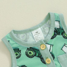 Load image into Gallery viewer, Baby Boys Summer Romper Casual Farm Tractor Print Sleeveless Jumpsuit Bodysuit
