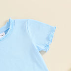 Baby Toddler Kids Girls 2Pcs Short Sleeve Crew Neck Ruffle Sleeve Top with Elastic Waist Shorts Outfit Set
