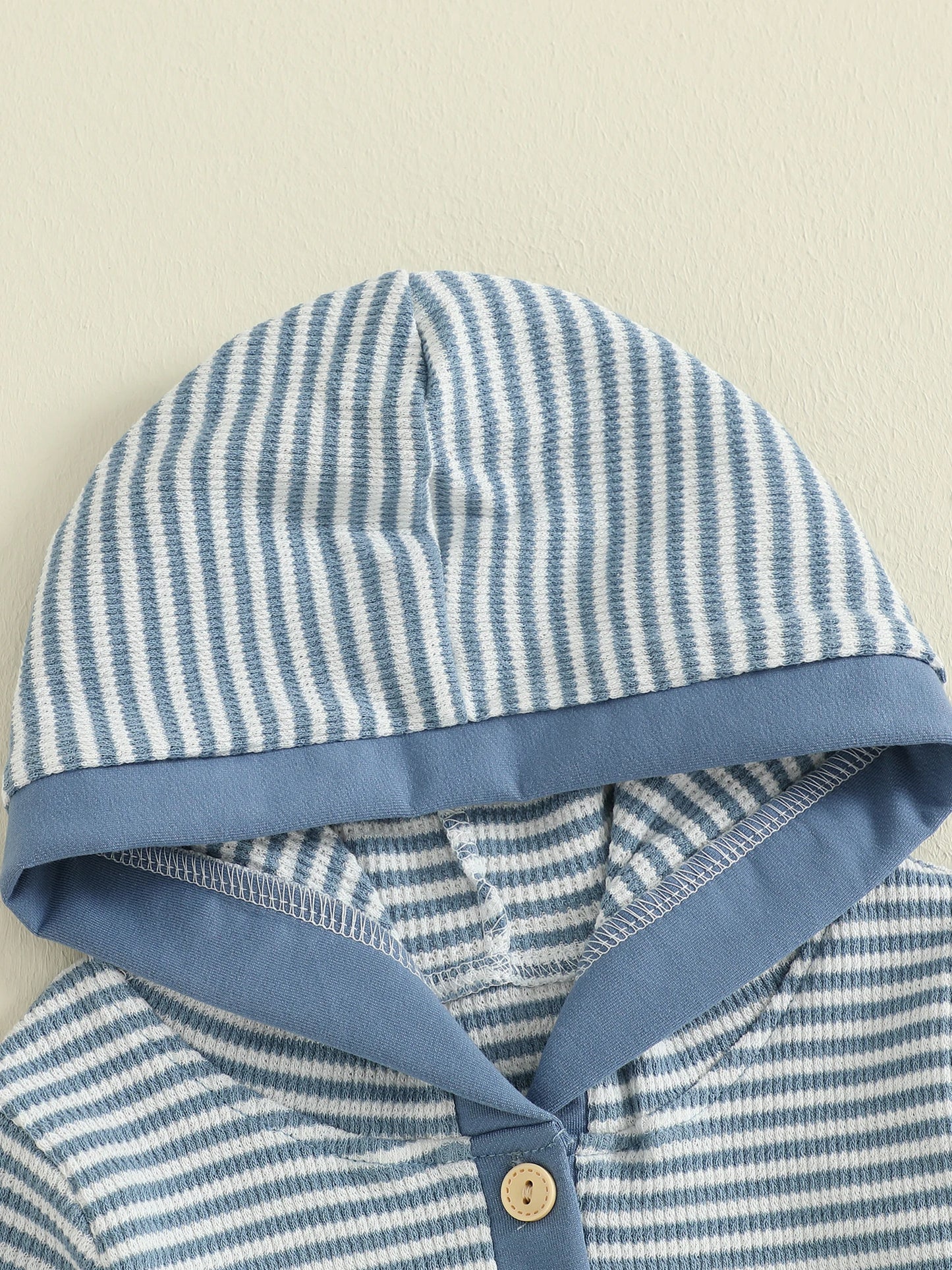 Baby Boy Striped Fall Romper Half Button-up Long Sleeve Hooded Jumpsuit Cute Waffle Clothes