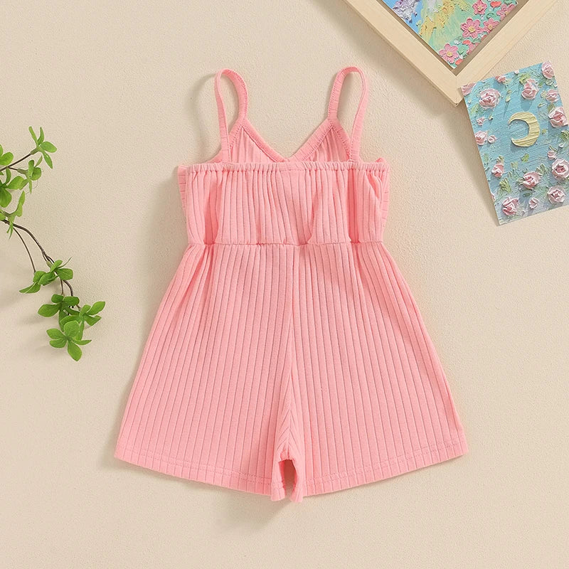 Baby Toddler Girls Ribbed Jumpsuit Cute Bow Sleeveless Tank Top Romper Shorts