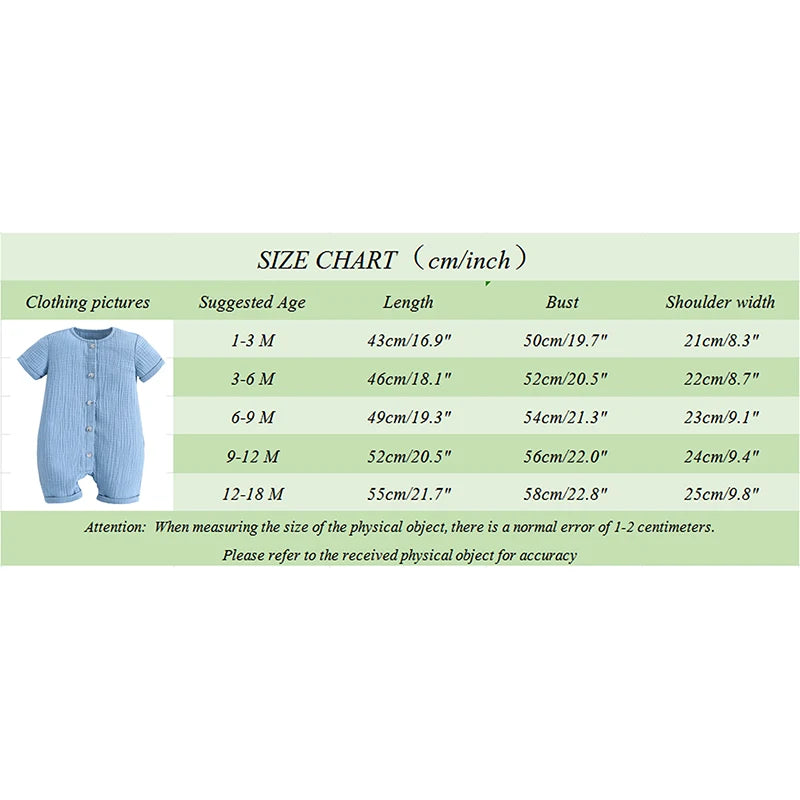 Baby Boys Girls Summer Short Sleeve Romper Solid Color Front Button Jumpsuit