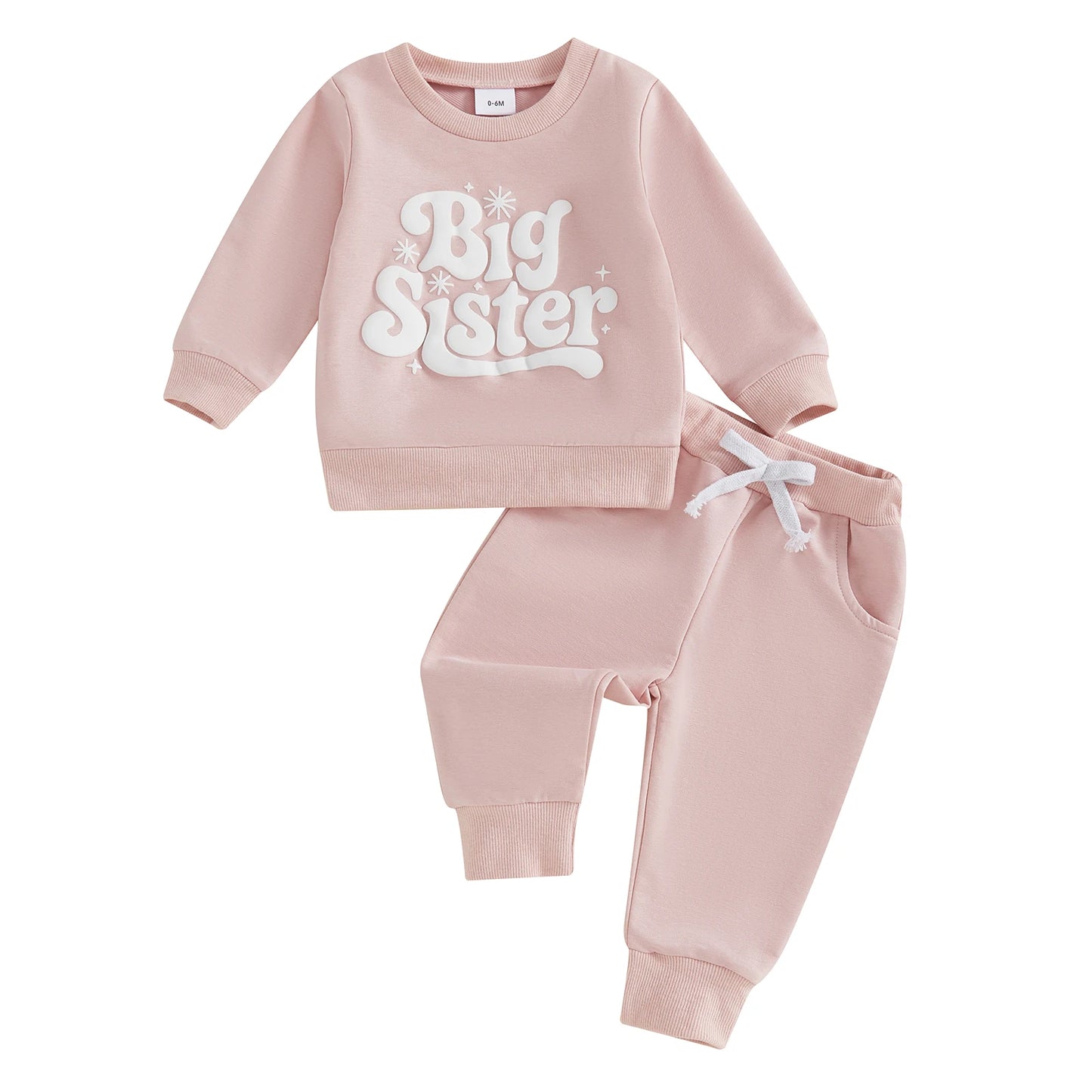 Baby Toddler Girls 2Pcs Big Sister Autumn Pink Letter Print Long Sleeve Top Drawstring Pants Jogger Set