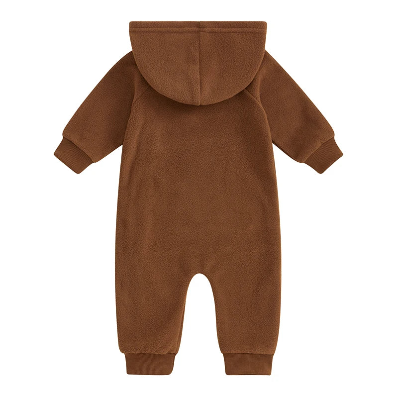 Baby Boys Football Pattern Zipper Romper Fleece Long Sleeve Full Length Zip Up Hooded Jumpsuit Fall