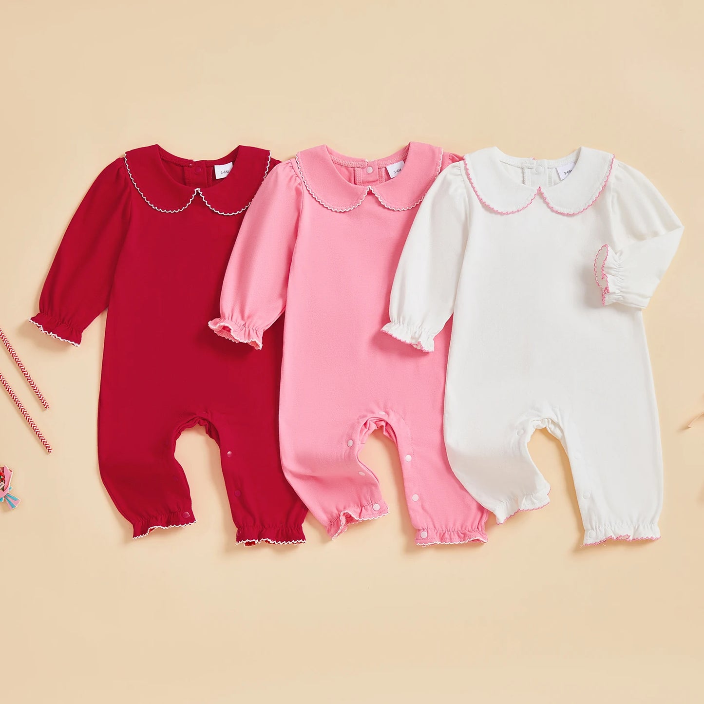 Baby Girls Jumpsuit Long Sleeve Doll Collar Frills Fall Casual Romper Clothes for Daily