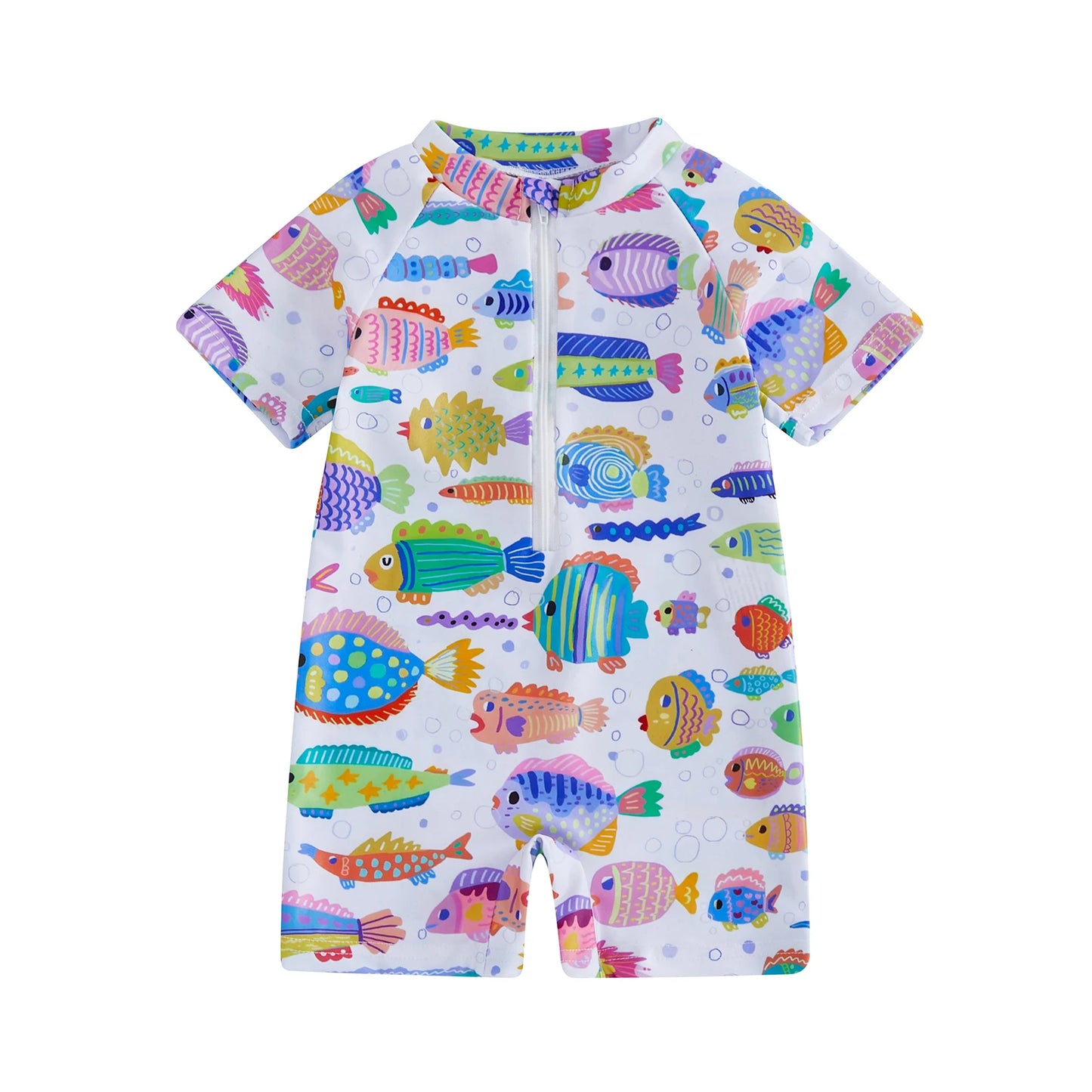 Baby Toddler Boys Rash Guard Swimsuits Cute Shark Animal Printed Short Sleeve Swimwear Romper