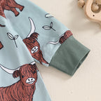Baby Girls Boys Highland Cow Romper Print Long Sleeve Zipper Jumpsuit Fall Bodysuit