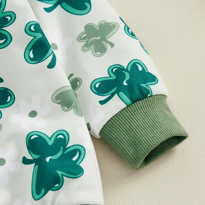 Baby Toddler Girls Boys 2Pcs St. Patrick's Day Outfits Shamrock Print Long Sleeve Top and Long Pants Set