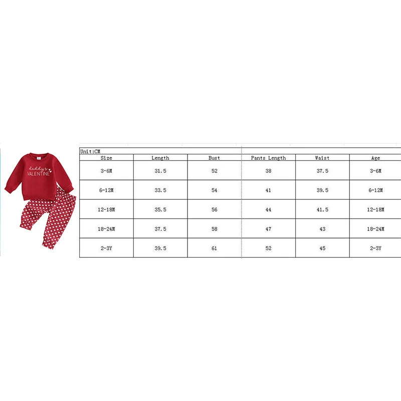 Baby Toddler Girls 2Pcs Daddy's Valentine Valentine's Day Outfit Letter Print Long Sleeve Crewneck Top with Heart Pattern Long Jogger Pants Valentines Set