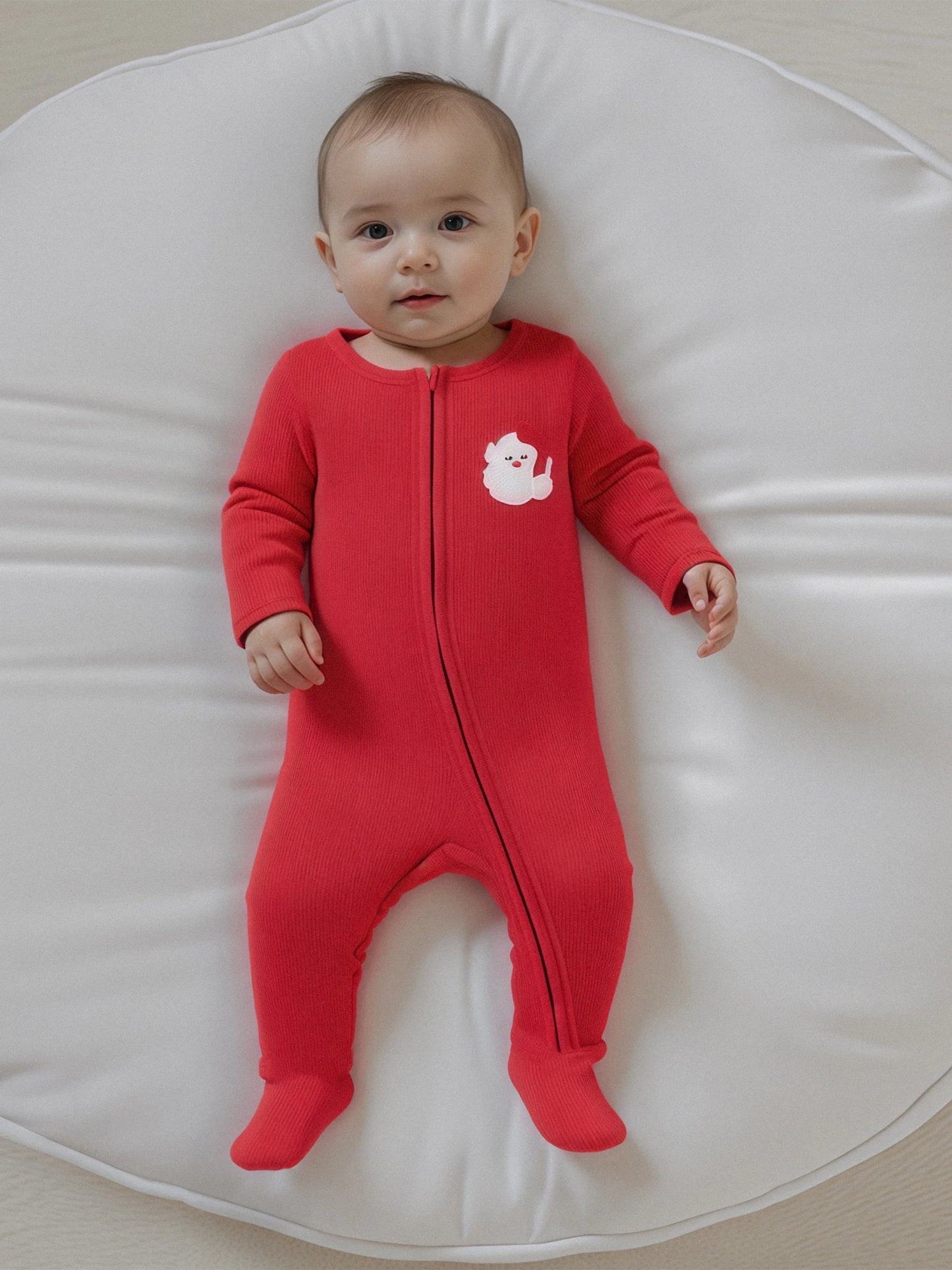 Baby Boys Girls Christmas Footies Long Sleeve Crew Neck Zip-up Embroidery Santa Claus Winter Jumpsuit Zipper Romper