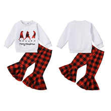 Load image into Gallery viewer, Baby Toddler Girls 2Pcs Merry Christmas Outfit Gnome Letter Embroidery Long SleeveTop Plaid Flare Pants Set
