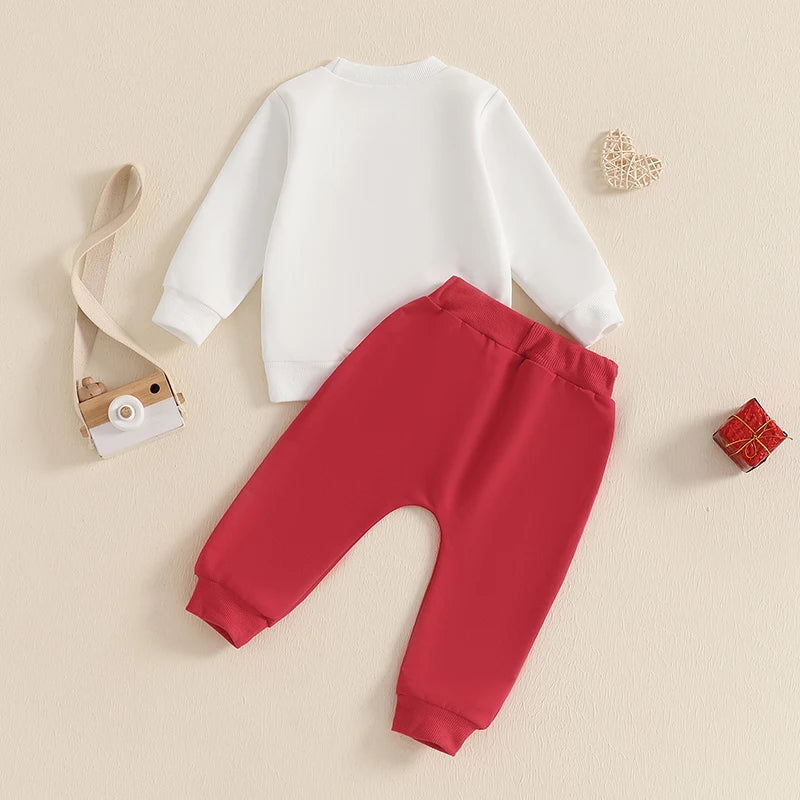 Baby Toddler Boys Girls 2Pcs Valentine's Day Outfit Heart Truck / Infinity You Me / Candy Hearts Print Crew Neck Long Sleeve Top Long Pants Valentines Jogger Set