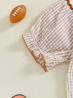 Toddler Kids Girl Dress Loose Fit Football Embroidered Plaid Crew Neck Short Sleeve Dress Summer Fall