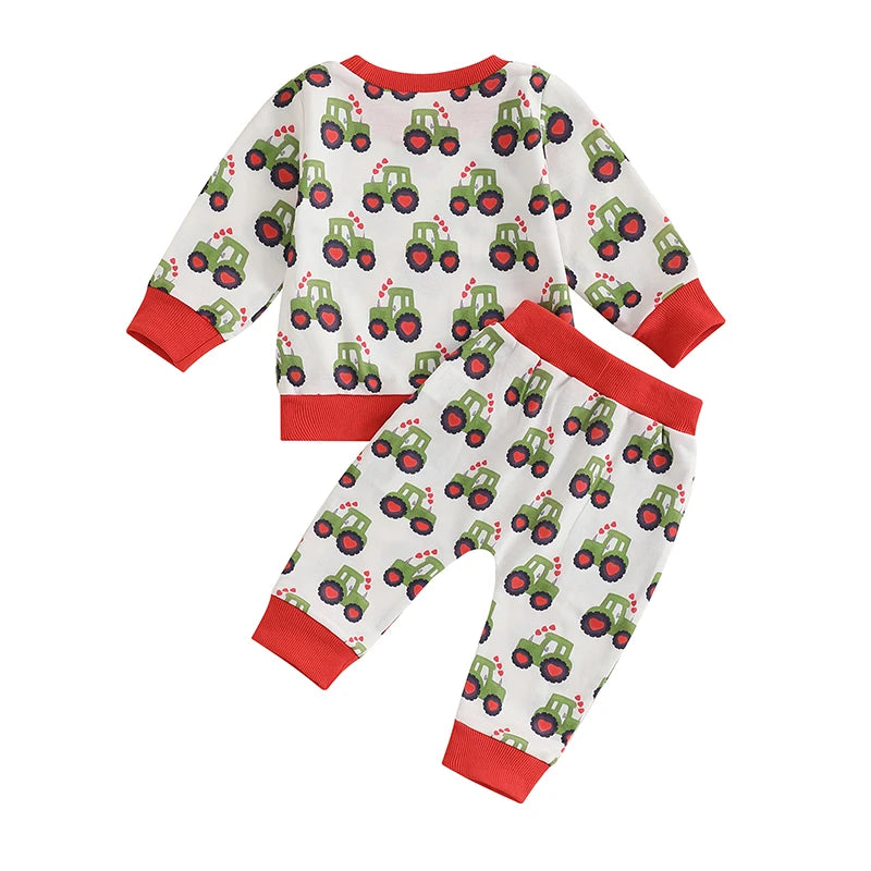 Baby Toddler Boys 2Pcs Outfit Long Sleeve Tractor Print Top and Pants Jogger Set