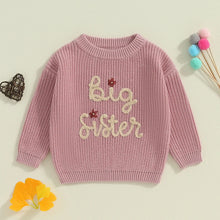 Load image into Gallery viewer, Baby Toddler Kids Girls Big Sister Autumn Winter Knit Sweater Long Sleeve O Neck Letter Embroidery Pullover Knitwear Top
