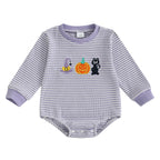 Baby Girls Boys Halloween Romper Long Sleeve Crew Neck Pumpkin Ghost Embroidery Bodysuit Fall