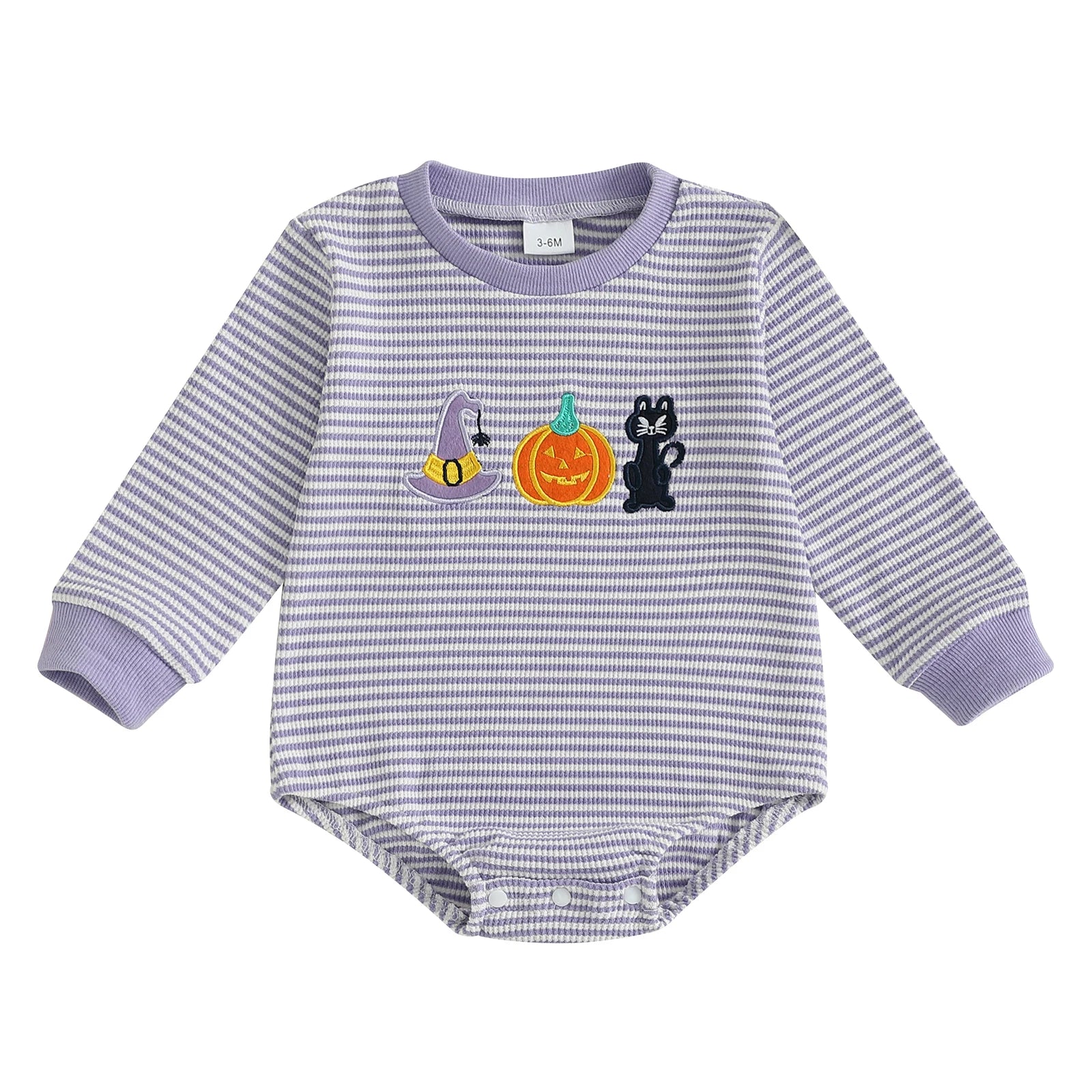 Baby Girls Boys Halloween Romper Long Sleeve Crew Neck Pumpkin Ghost Embroidery Bodysuit Fall