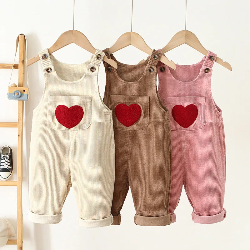 Corduroy Heart Print Jumpsuit Romper