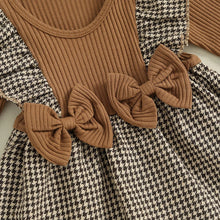 Load image into Gallery viewer, Baby Girls 2Pcs Autumn Romper Dress Long Sleeve Ruffle Houndstooth / Plaid Print Romper Overall Skirt With Headband Set
