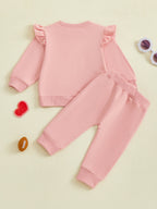 Baby Toddler Girls 2Pcs Fall Outfit Huddle & Cuddles Long Sleeve Bow Football Print Top + Pants Jogger Set Clothes