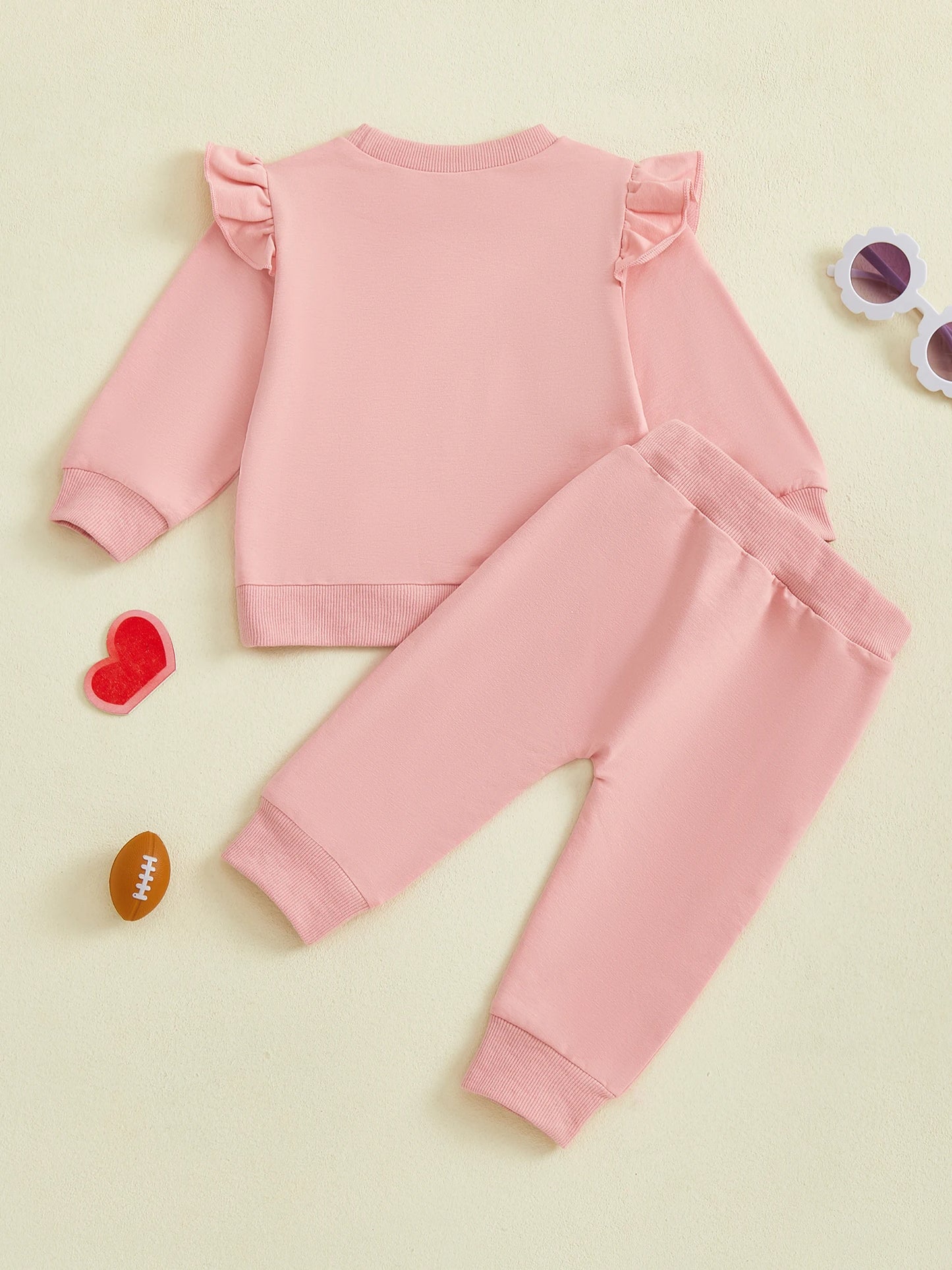 Baby Toddler Girls 2Pcs Fall Outfit Huddle & Cuddles Long Sleeve Bow Football Print Top + Pants Jogger Set Clothes